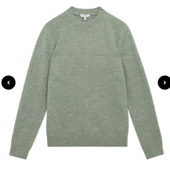 REISS Men's Marcus Long Sleeve Crew Ribbed Crewneck Jumper Sweater Sage Green XL - Picture 1 of 10